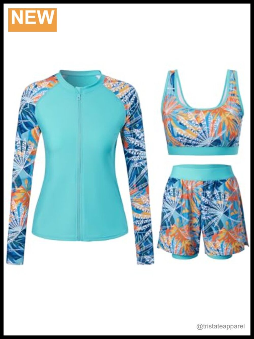 Women's 3 Piece Rash Guard Swimsuit UPF 50+ Long Sleeve Boyshorts Bra